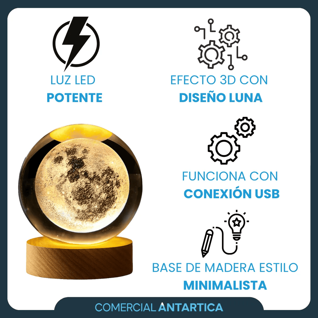Lámpara esfera cristal 3D Led USB Luna